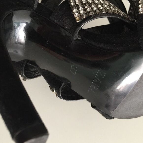 Zara Black Velvet Sandals with Rhinestone Strap in Size EU 37 - Picture 14 of 14